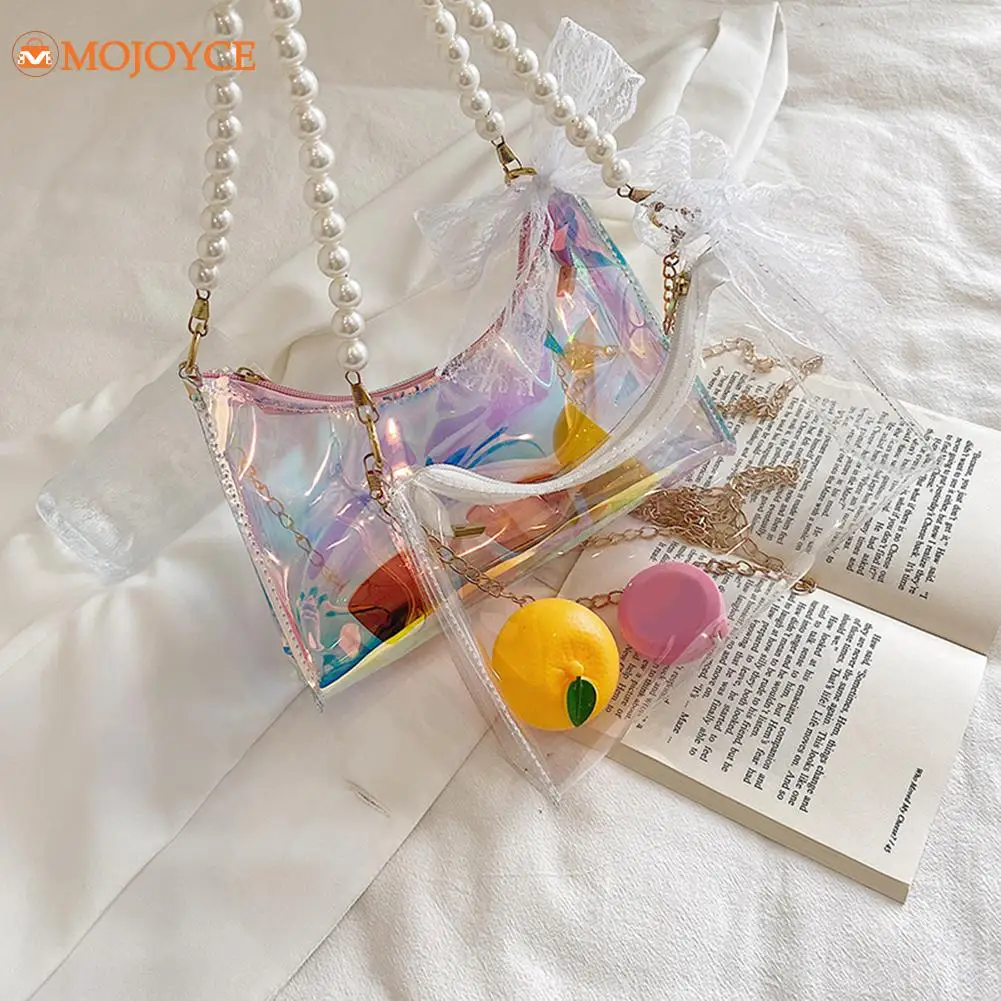 

Transparent PVC Laser Women's Bags Trend 2021 Summer Shoulder Crossbody Messenger Bag Lady Bowknot Female Luxury Handbags Purse