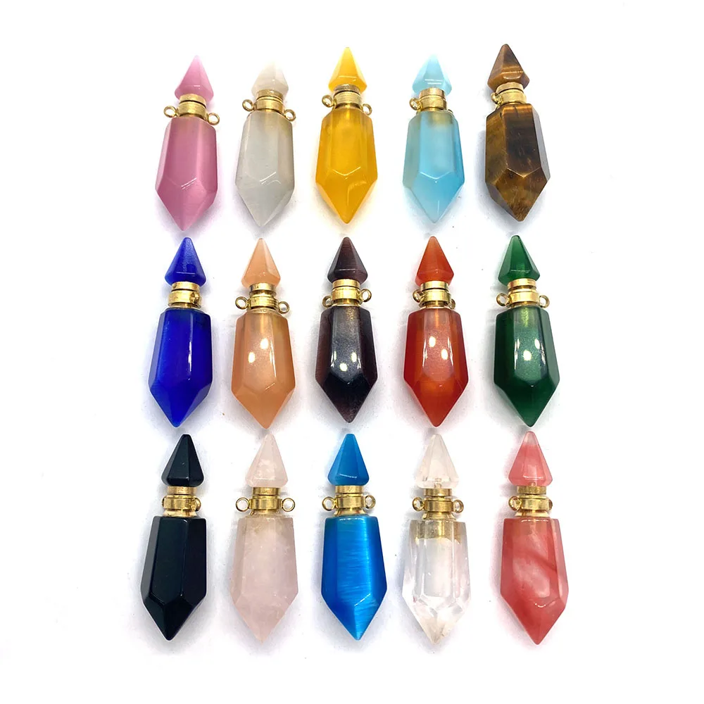 

Natural Stone Perfume Bottle Pendant Crystal Column Necklace Exquisite Precious Exquisite Pendant Making DIY Accessories