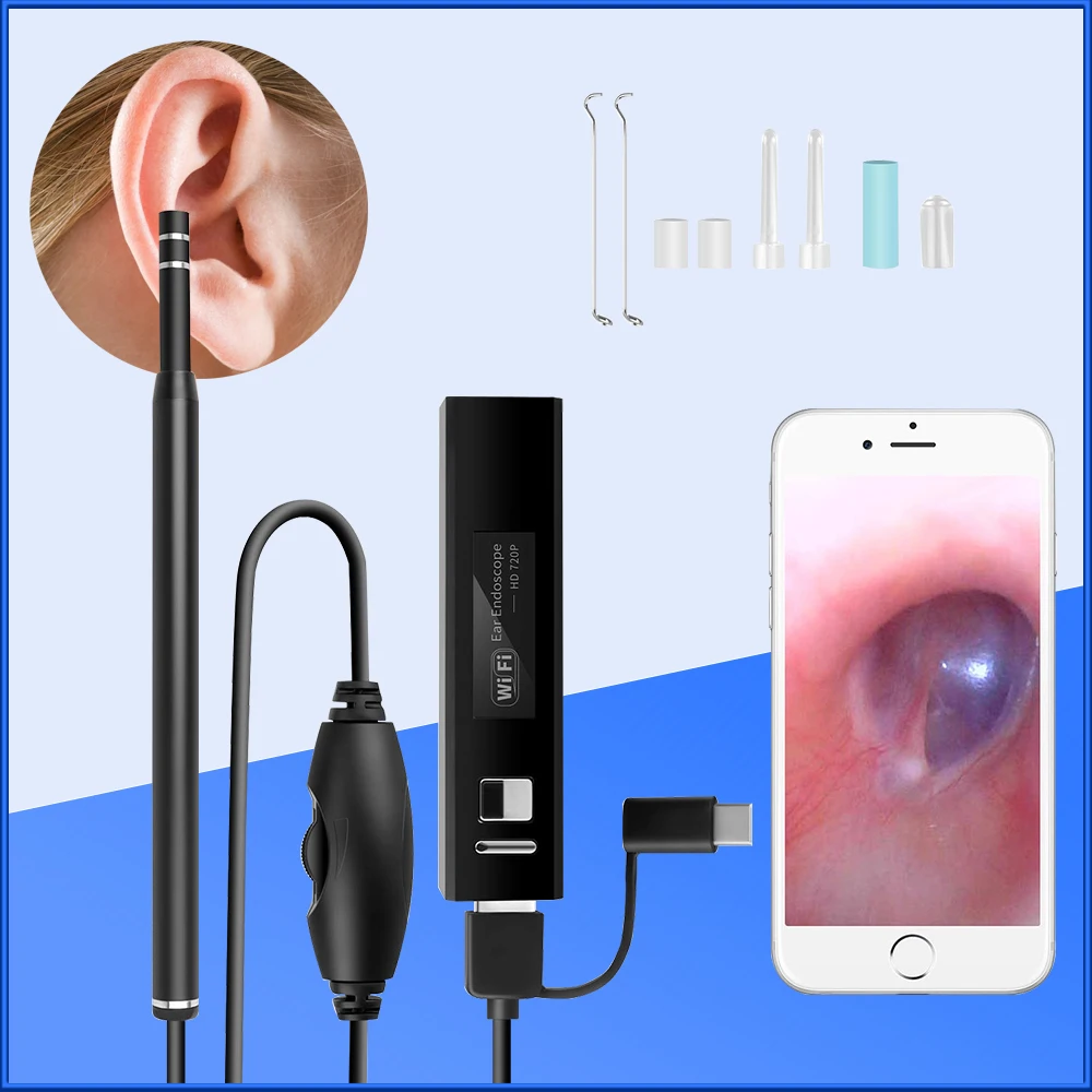 Ear Inspect Camera 5.5mm Video Otoscope 3 in 1 USB Ear Scope Cleaner Endoscope Earpick Camera Wireless Ent Otoscopio Cam Iphone