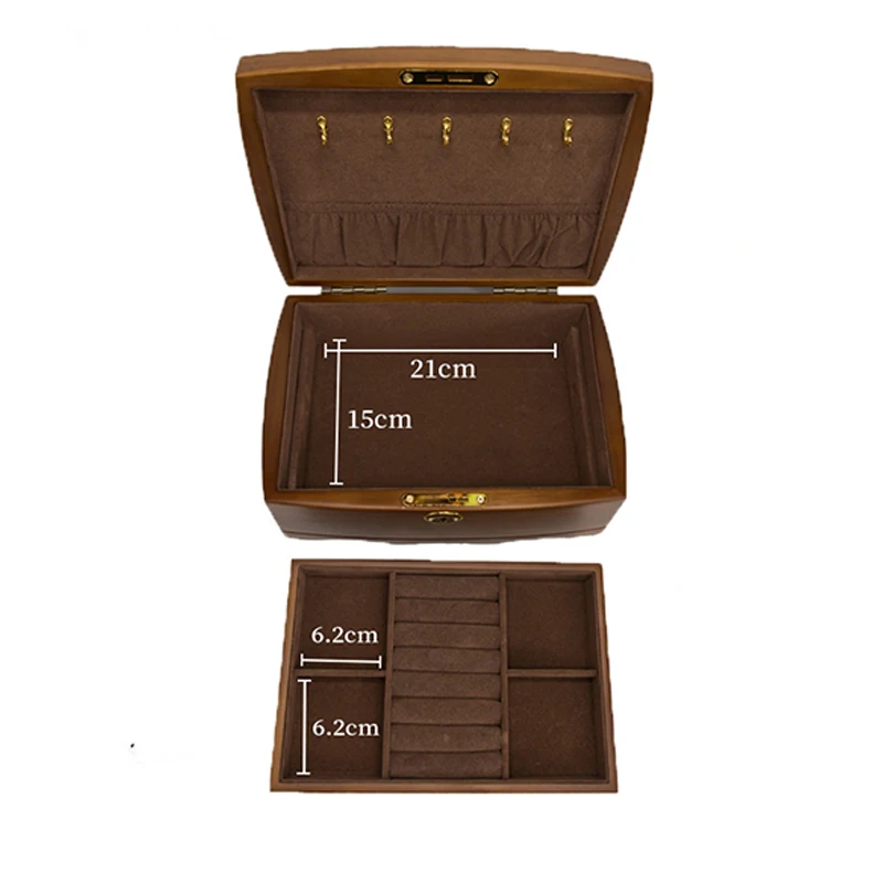 Wooden Double Layer with Lock Jewelry Organizer Box Double Layer Jewellery Storage Cases Women Rings Necklace Gift Boxes