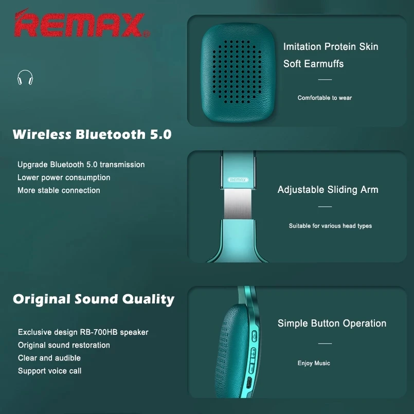 Remax Wireless Headphones Earphones HiFi Stereo V5.0 With Microphone Transmission Connection Music Game Sports Earpiece | Электроника