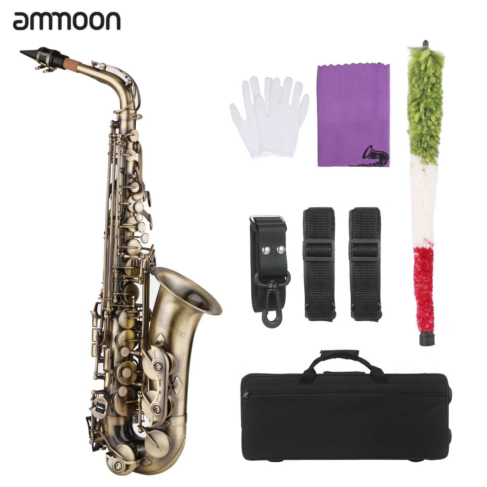 

ammoon E-flat Alto Saxophone Vintage Style Eb Copper Sax Woodwind Music Instruments with Case Neck Straps Mouthpiece Accessories
