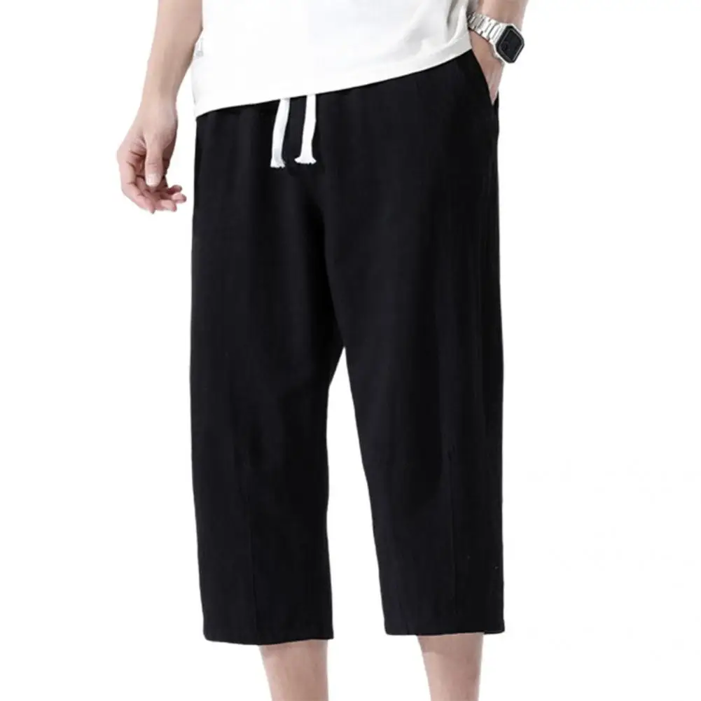 

Sweatpants Stylish Solid Color Elastic Waist Capri Pants Skin-friendly Capri Pants Thin for Club