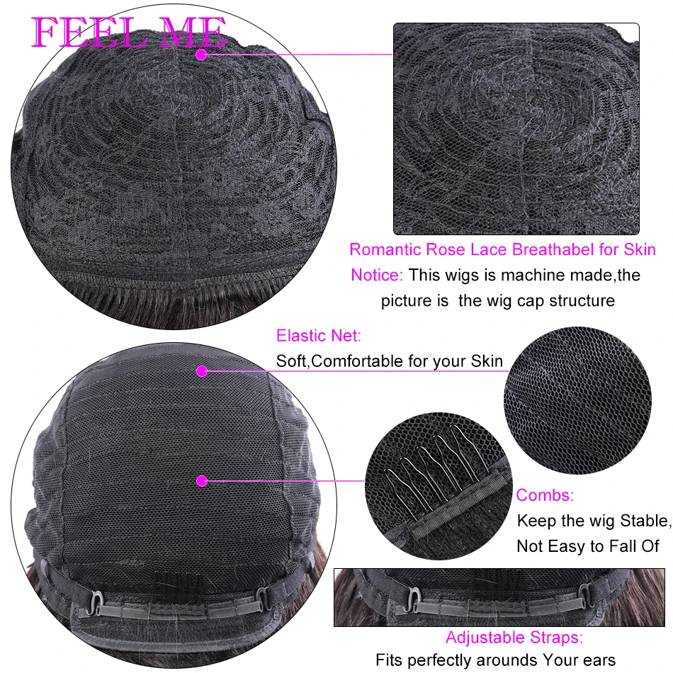 FEELME прямые волосы Боб человеческие парики с челкой 10 16 дюймов бразильские боб