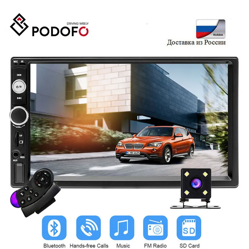 Podofo " сенсорный Авторадио 2 Din в тире Автомобильный Радио Цифровой плеер MP5 Bluetooth USB SD камера заднего вида рулевое колесо управление