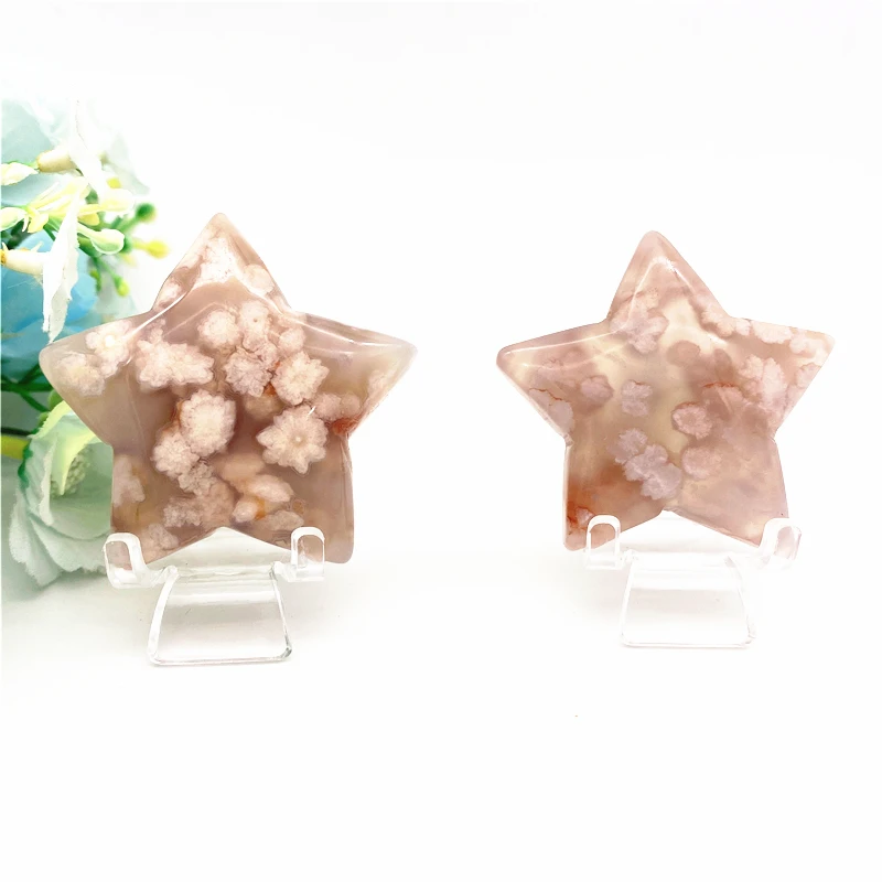 

Beautiful Natural Sakura Agate Crystals Stars Shaped Healing DIY Polished Stone Gemstone Decoration Natural Srones and Crystals