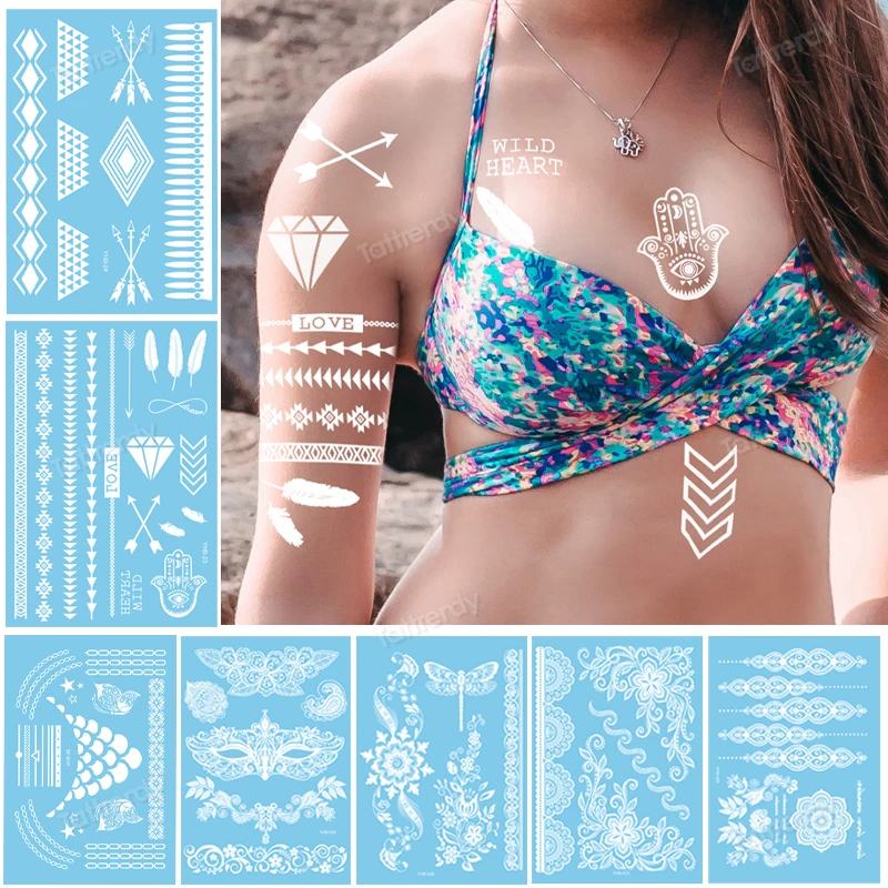 

Временная татуировка индийская невеста, белая хна, тату-паста, искусственная Водонепроницаемая татуировка, цветок лотоса, ювелирные издели...