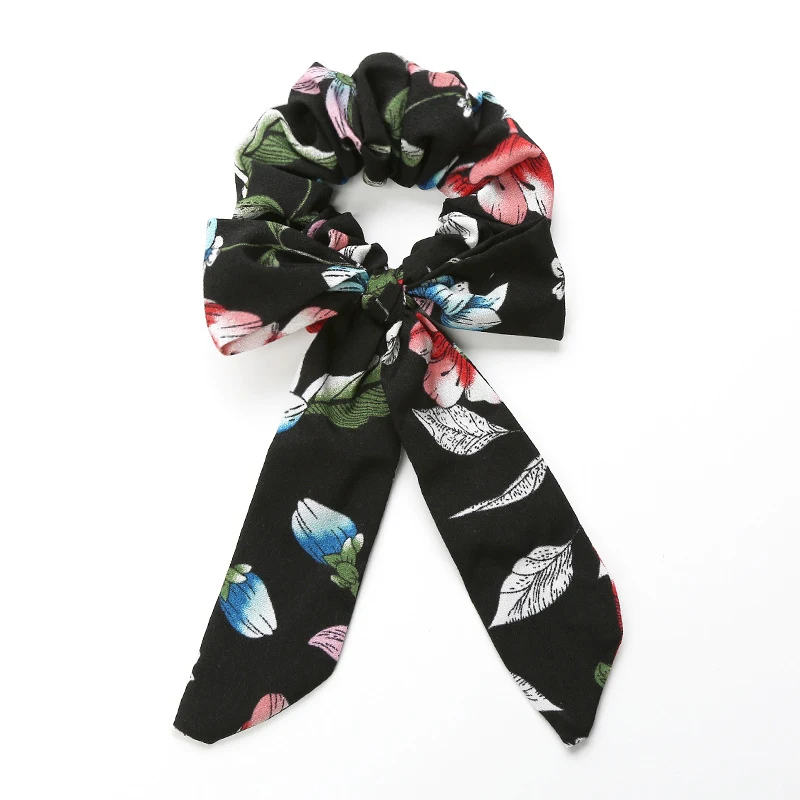 Floral black Женские резинки для волос в горошек с бантиками, резинки для волос в виде конского хвоста для девочек, резинки, резинка для волос, аксессуары для волос, головные уборы - Цвет: Floral black