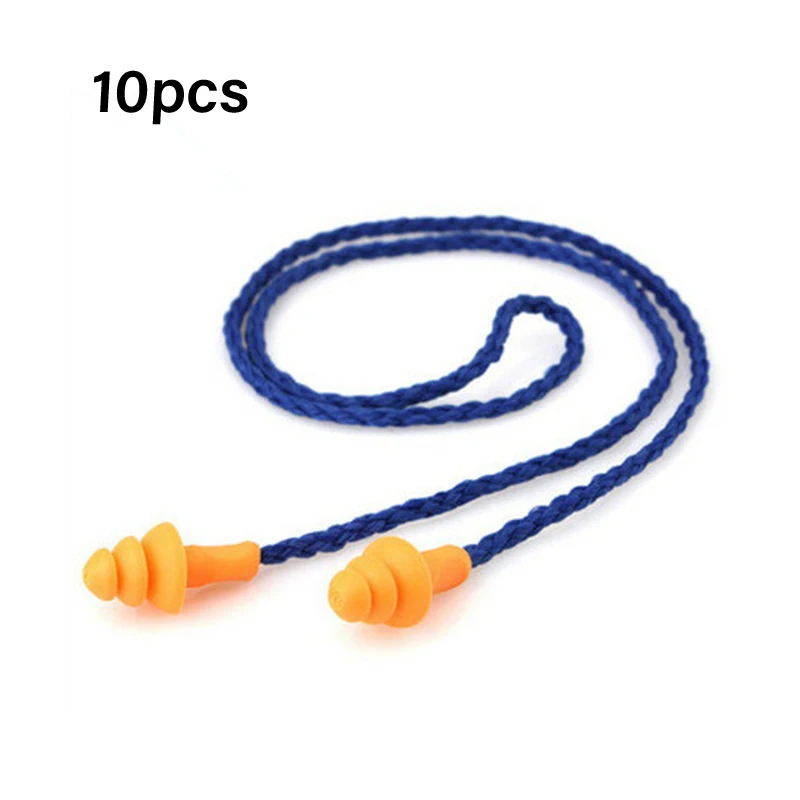 

10Pcs Silicone Corded Ear Plug Protector Reusable Hearing Protect Noise Reduce New