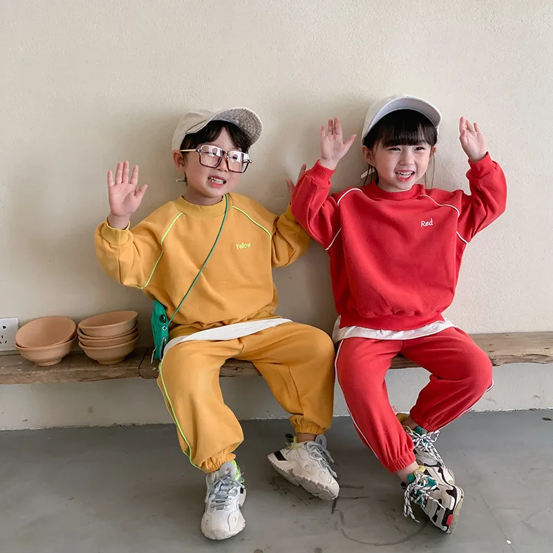 Осенний однотонный комплект из 2 предметов для мальчиков и девочек 2020 Новый