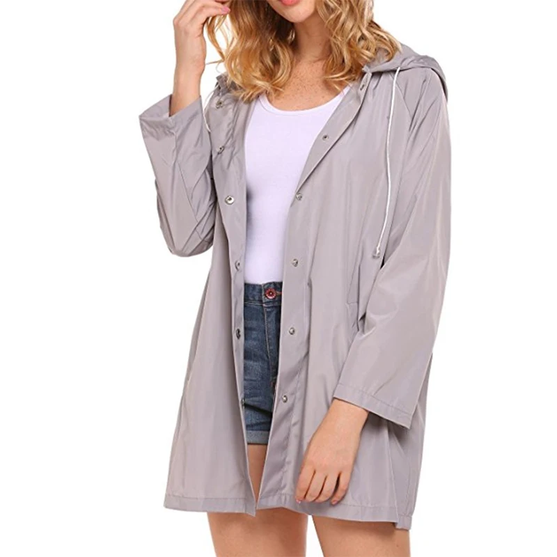 gray rain coat Осенняя ветровка на молнии для женщин, ветрозащитная куртка для спорта на открытом воздухе, походные куртки, Женская куртка, ветрозащитное пальто для кемпинга размера плюс - Цвет: gray rain coat