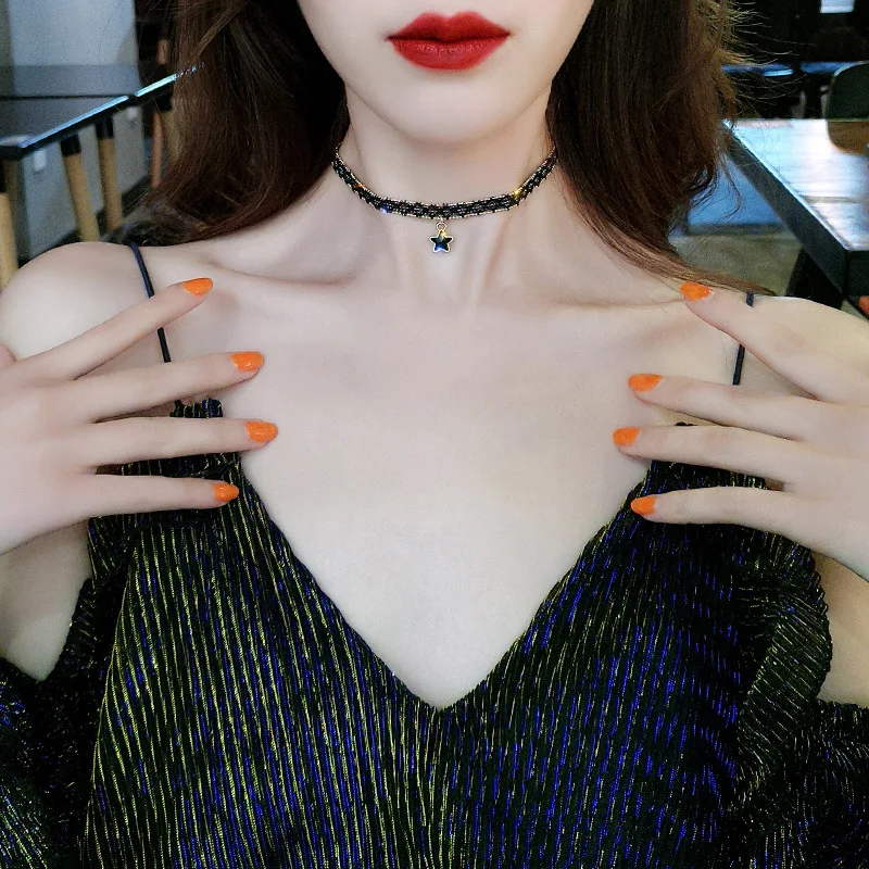 Женское колье чокер ZS готическое панк ожерелье с подвеской в виде звезды