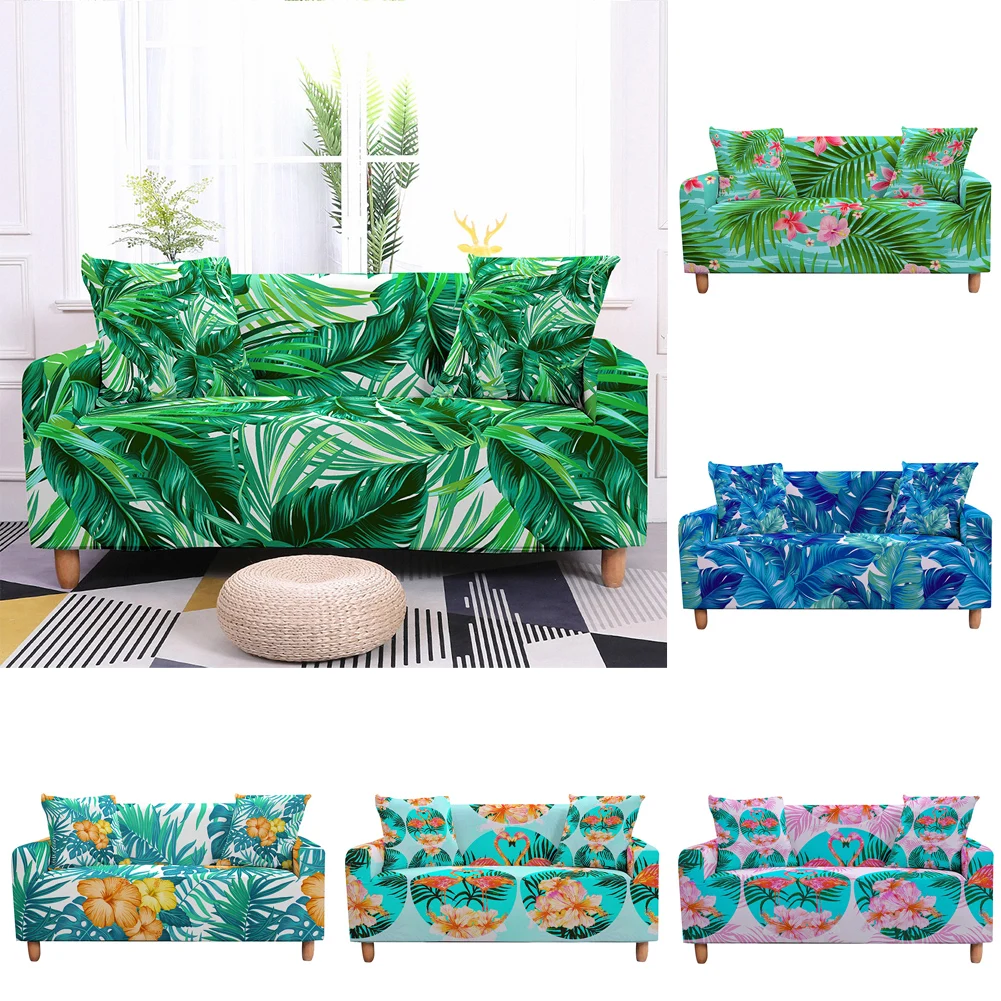 

Elastic Sofa Cover for Living Room Tropical Leaves Slipcovers Sectional Couch Cover funda de sofá For L Shape Sofa Need 2pc