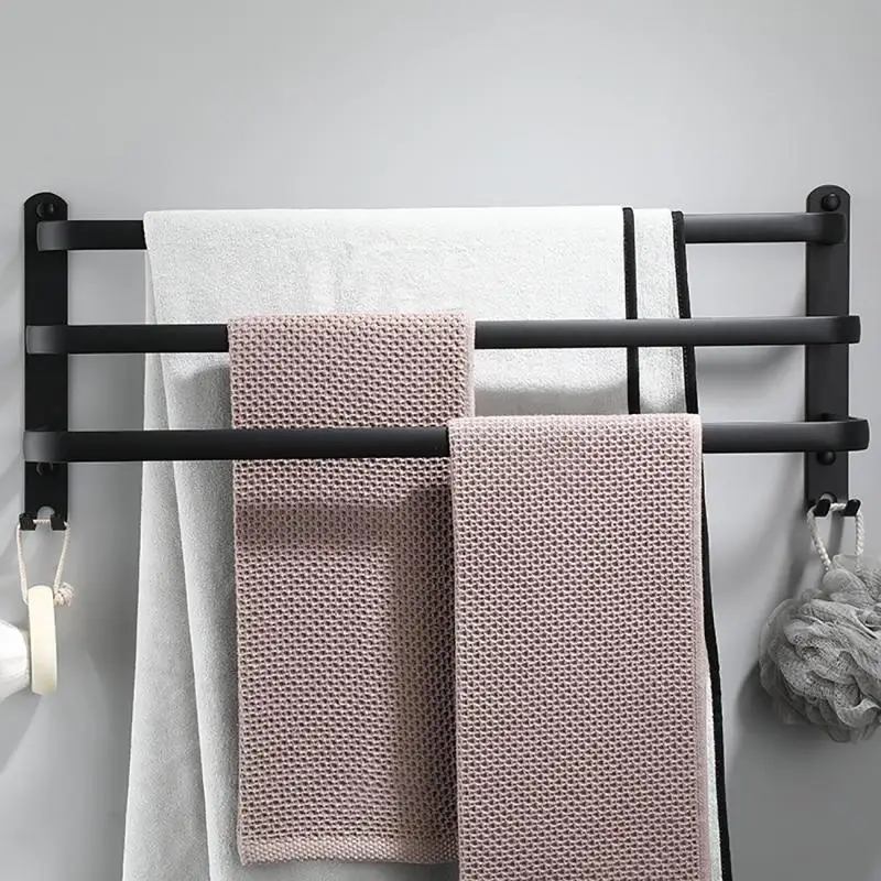 

2/3 Layers Towel Hanger Mounted Towel Rack Space Aluminum Black Towel Bar Rail Matte Black Towel Holder with Hook 40cm 50cm