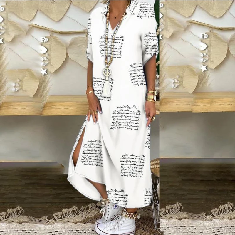 Повседневное женское платье макси в народном стиле летнее Свободное длинное с