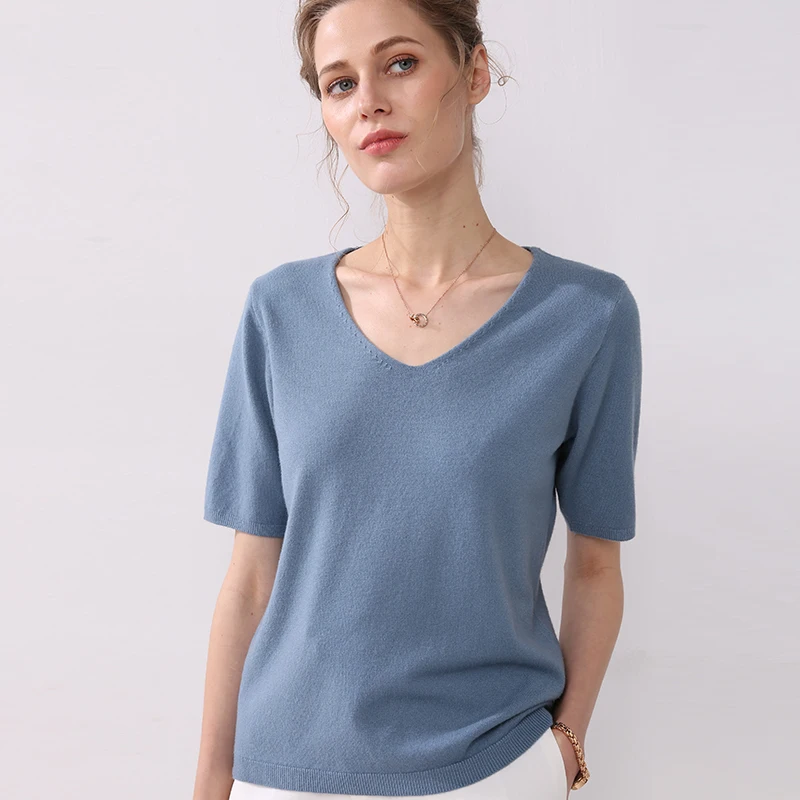 New Arrival Summer Sweater Spring Autumn Women Solid Short Sleeve V-neck Pullovers Jumper Knitted Sweaters | Женская одежда