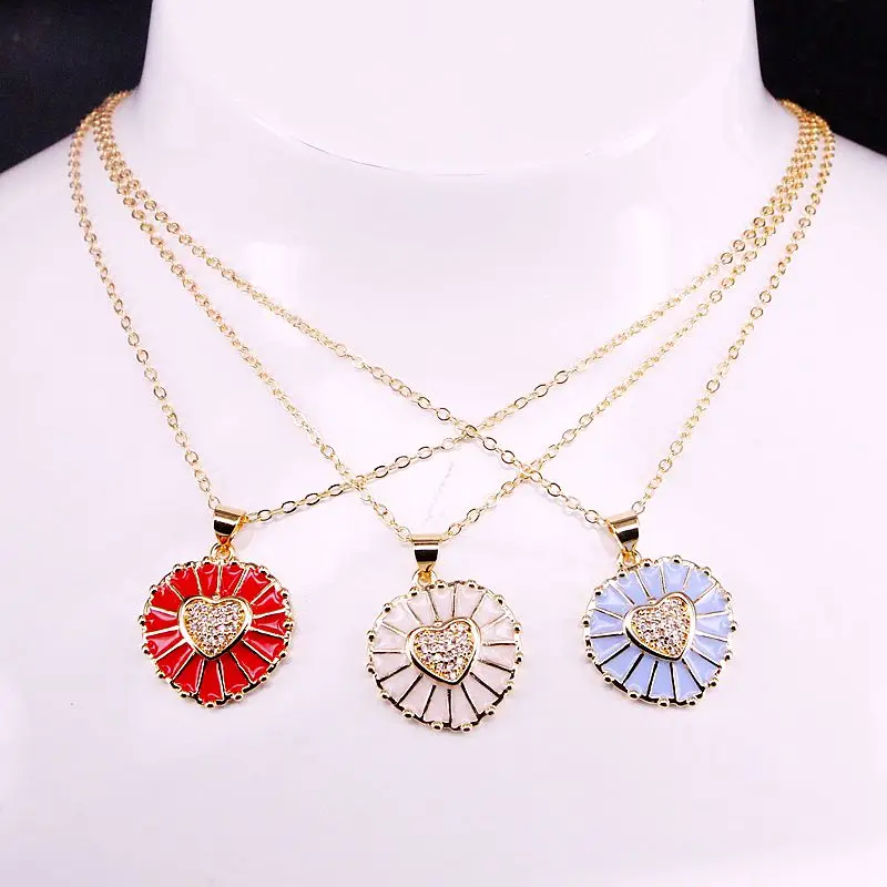 Necklaces 10 шт., 20*19 мм, золотой цвет, кубический цирконий, сердце, эмаль, подвеска CZ микро подвеска Pave, очаровательное массивное ожерелье - Окраска металла: Necklaces