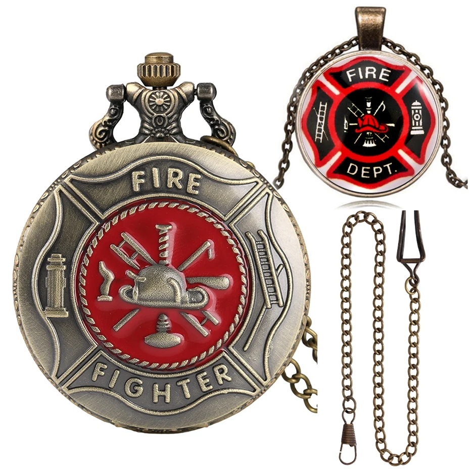 Уникальный красный пожарный кварцевый карманный набор часов с подвеской в стиле