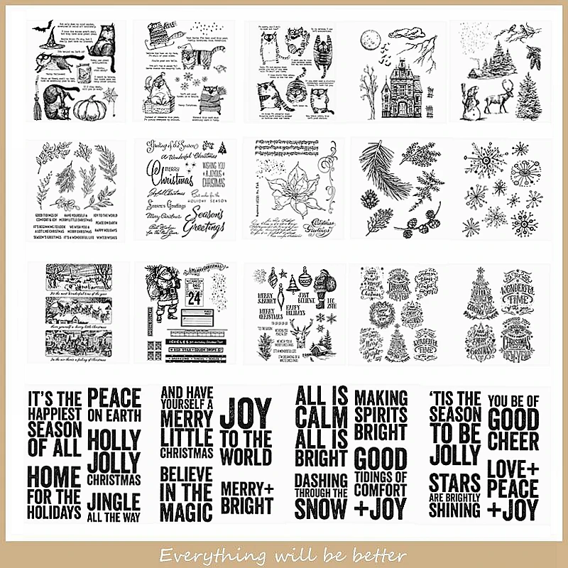 

Clear Silicone Stamps Making Cards New Stencils Scrapbook Merry Halloween & Christmas Santa Deer Tree Cat Snow Castle Decoration