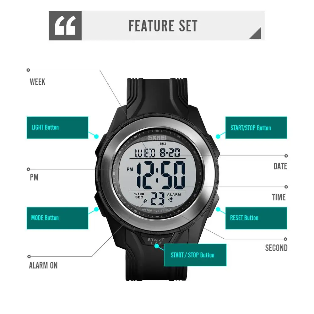 

SKMEI Watch For Men Digital LED Light PU Band Alarm Clock Waterproof 12/24 Hours Clock Sport Wristwatch relojes de hombre 1503