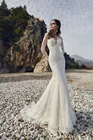 Модное кружевное свадебное платье с V-образным вырезом и длинным рукавом, облегающее платье русалки, свадебные платья, скромное пляжное длинное платье с открытой спиной