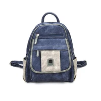 ansloth fashion retro denim blue backpack vintage pu leather shoulder bag zipper casual crossbody bag female design bag hps1243