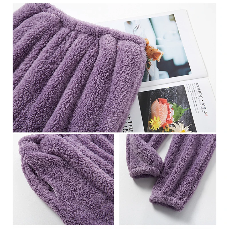

Fashion Plush Silk Soft Nightwear Winter Warm Velvet Purple Pajama Set For Women 100% Flannel Atoff Home Satin Sleepwear