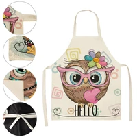 owl printed kitchen apron cotton linen cartoon pinafore for hairdressers gadgets for women for cooking daily use