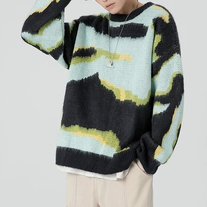 

Deeptown Streetweer Tie Dye Print Knitted Sweater Women Harajuku Hiphop Punk Crewneck Oversize Long Sleeve Jumper Female Winter