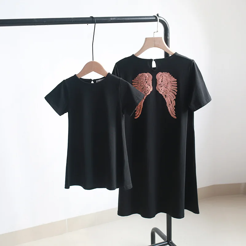 Одинаковое платье для мамы и дочки детская футболка с вышивкой крыльями ангела