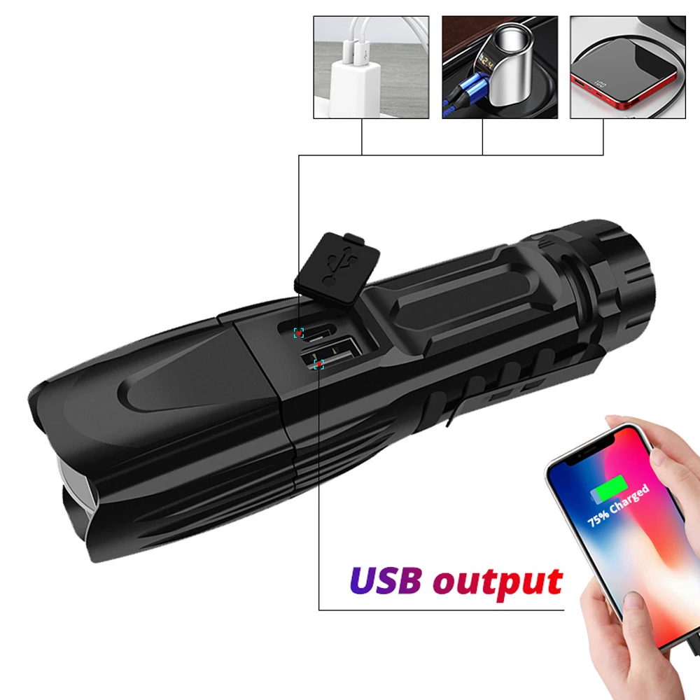 BORUiT W69 светодиодный тактический фонарь супер яркий XHP90 перезаряжаемый зум Power Bank
