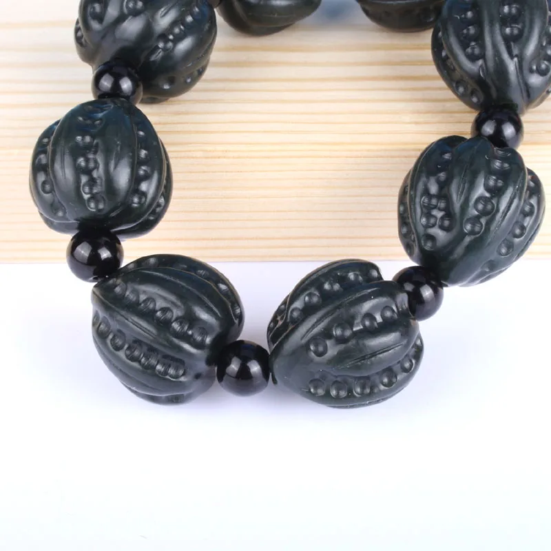 Натуральный китайский Hetian нефритовый орех браслет с эластичными бусинами