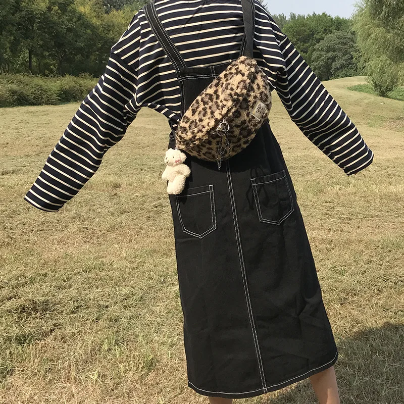 

Women Chest Bag Vintage Leopard Design Soft Plush Purse Shoulder Bags Female Strap Phone Pouch Cute Crossbody Bags For Girls