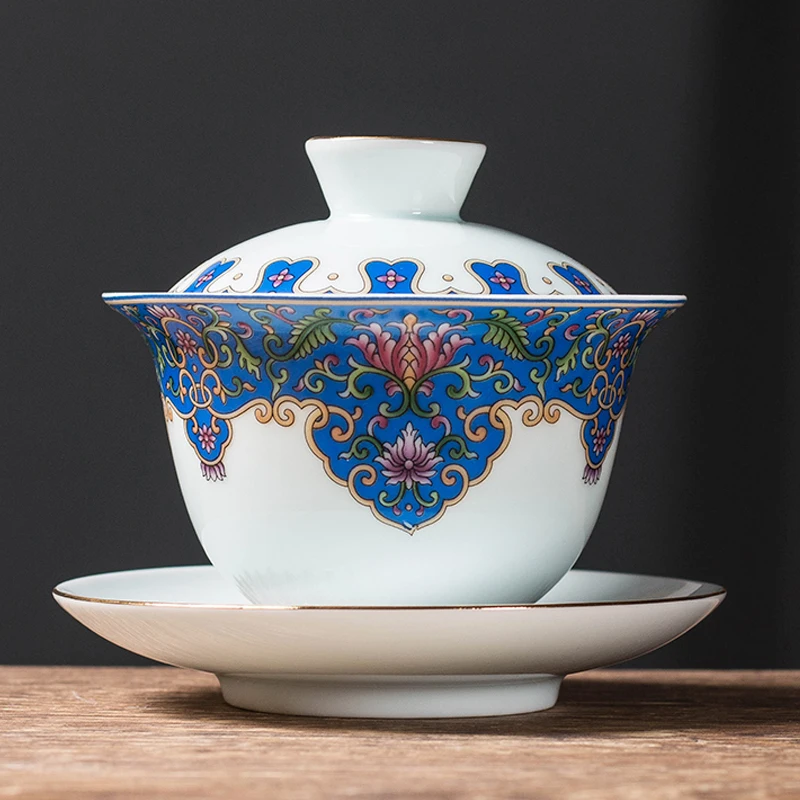 

160ml Enamel Tea Bowl Ceramic Porcelain Tea Tureen High-end Gaiwan Chinese Kung Fu Teaware Drinkware Master Cup Saucer Lid Set