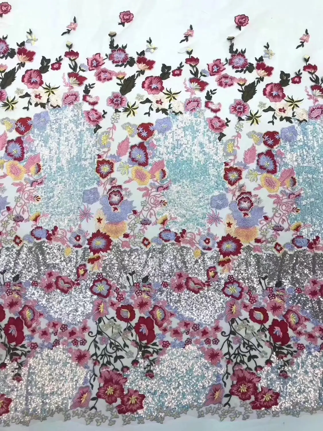 

luxury flowers sequins lace fabric 5yards african embroidered french lace fabric for wedding good quality STDE281