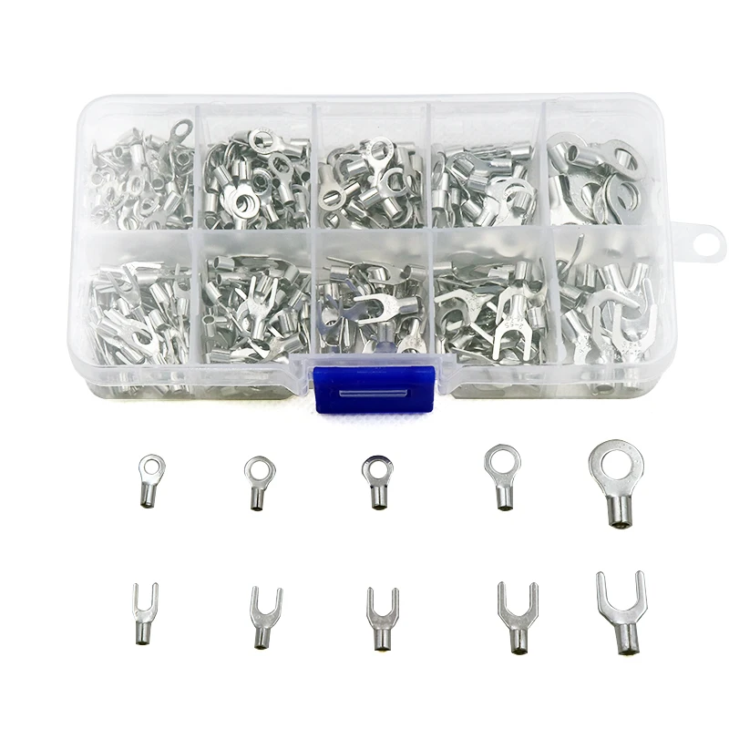 

320Pcs/Box 10 In 1 Terminals Non-Insulated Ring Fork U-type Brass Terminals Assortment Kit Cable Wire Connector Crimp Spade