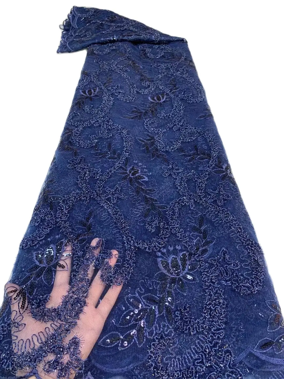 

Новинка 2022, темно-синее французское Тюлевое кружево, африканская Высококачественная самая популярная ткань с вышивкой 3D для нигерийского с...