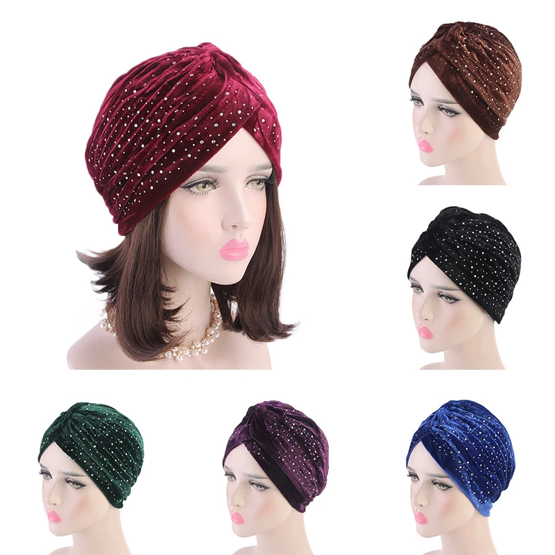 Стразы бархат повязкой на голову чалмой мусульманских Для женщин тюрбан