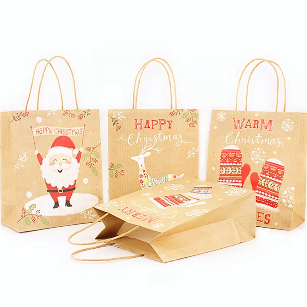4pcs Mixed Christmas Gift Bags Santa Sacks Kraft Paper Bag for Wedding Decor Party Favor Box Packaging Guests | Дом и сад
