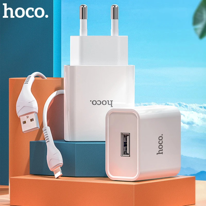 

Hoco USB Charger Travel EU Plug 2A Fast Charging Adapter For iPhone 11 12 7 8 Mobile Phone Charger with Cable For Samsung Xiaomi