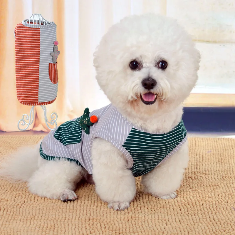 

Одежда для собак, новинка, одежда для домашних животных, хлопковый полосатый вязаный жилет, одежда для щенков, жилет для собак, летняя одежда...