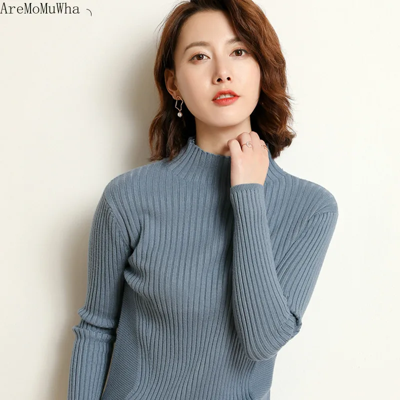 

AreMoMuWha 2019 Autumn Winter New High-necked Ladies Sweaters Gas Jackets Loose Thin Long-sleeved Shirts Womens SweaterQX1214