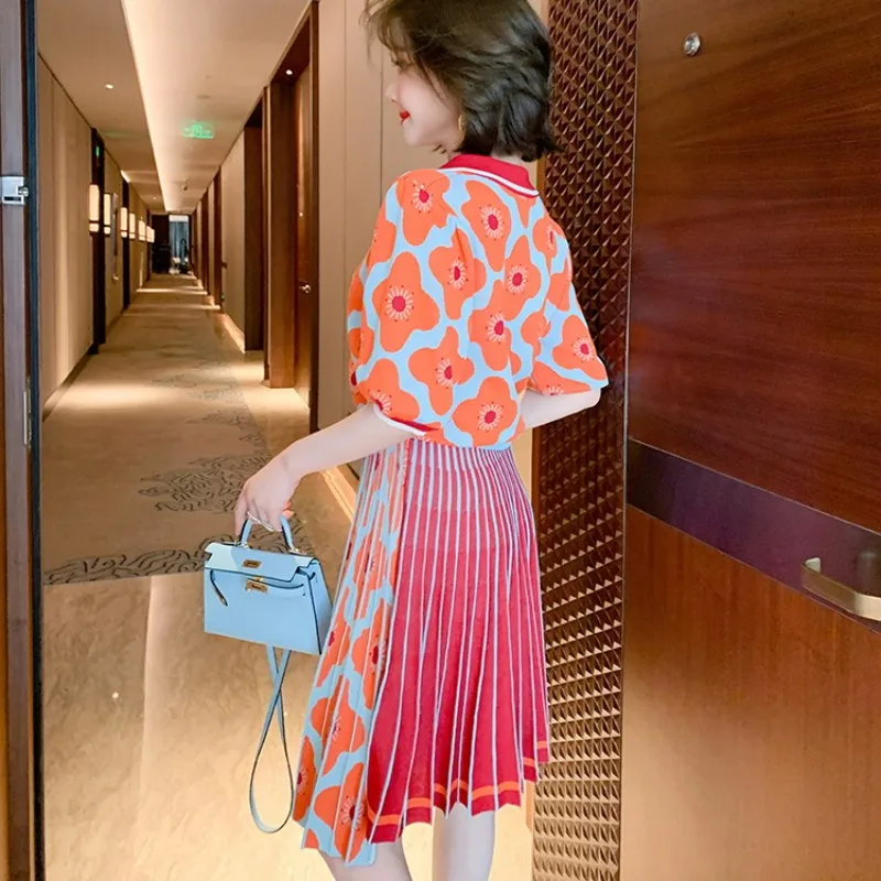 Женский Жаккардовый трикотажный топ комплект из двух предметов с цветочным