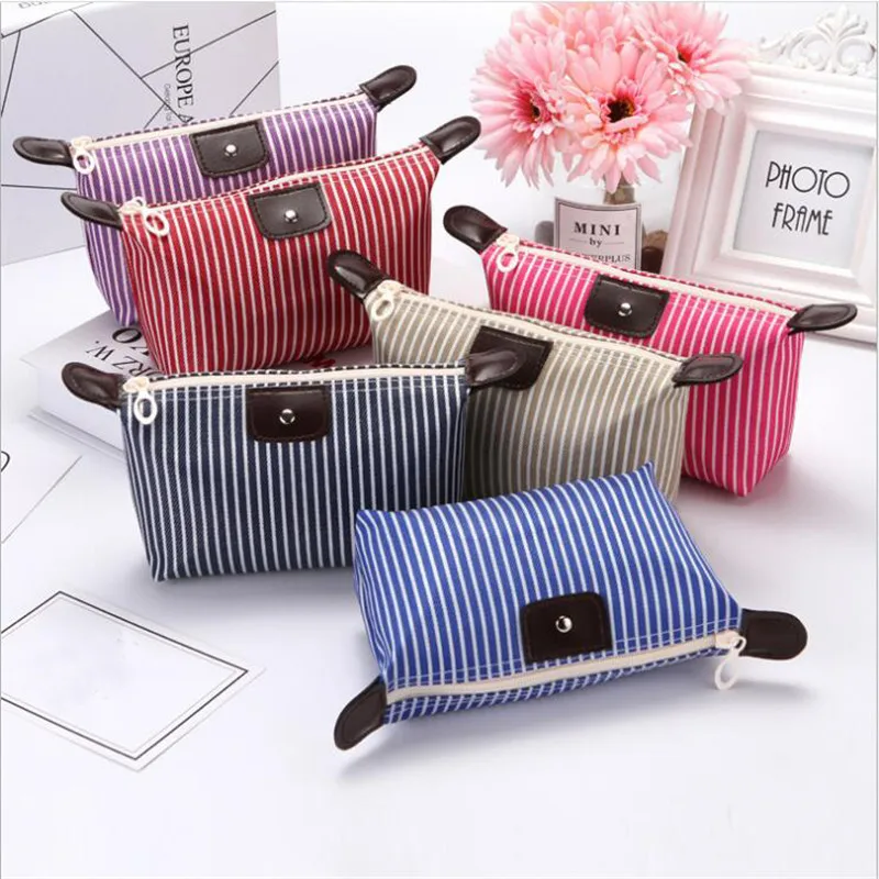 

Waterproof Dumpling Solid Striped Fold Makeup Bag Makeup Wash Cosmetic Bag Soft Portable Korean Version Make Up Bags