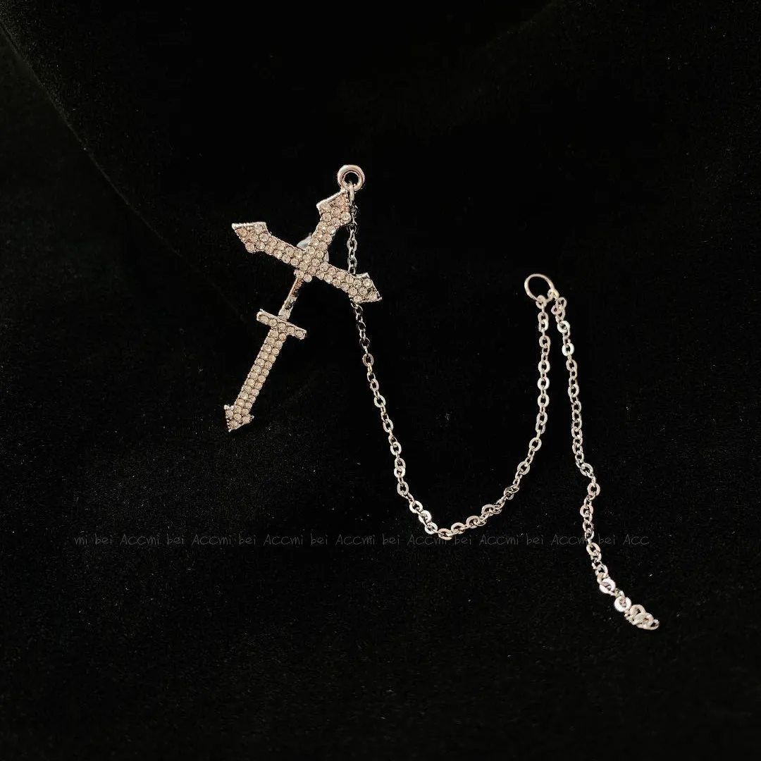 

1PCS For Women New Fashion Vintage Goth Crystal Cross Chain Trend Pendant Unusual Earings Party Punk Jewelry