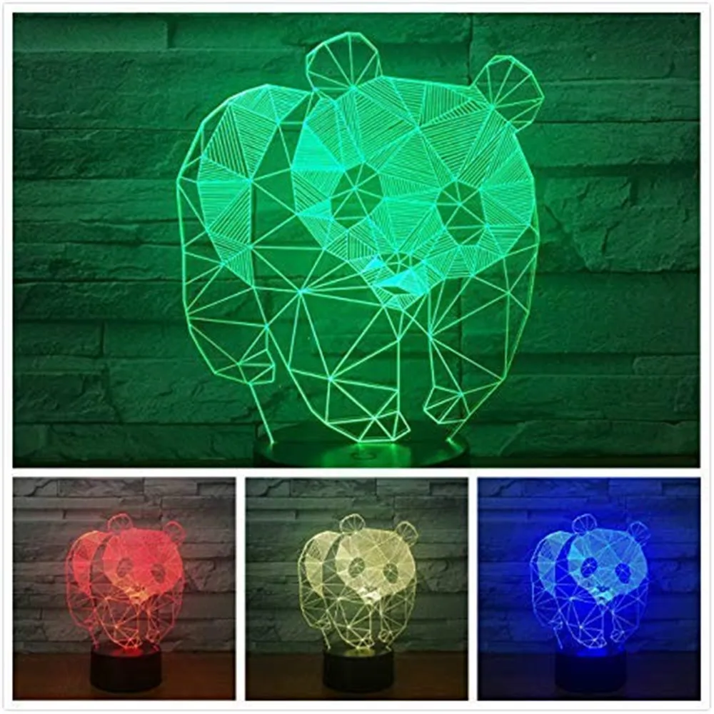 DC5V Cute Panda Led Desk Lamp 3D Acrylic Illusion Night Light Safe Kids Gift Colorful Decoration