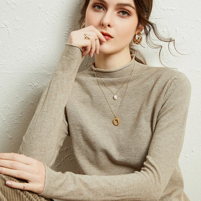 

Women's Winter Turtleneck Pullover Cashmere Sweater Slim Korean Style For Girls Pink Oranger Black Knit Bottomed Shirts