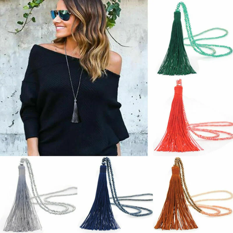 

Women Tassel Beaded Long Necklace Chain Fashion Jewellery Sweater Chain New