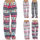 Женские рождественские пижамные брюки с завышенной талией, Свободные повседневные полосатые штаны для сна с принтом животных