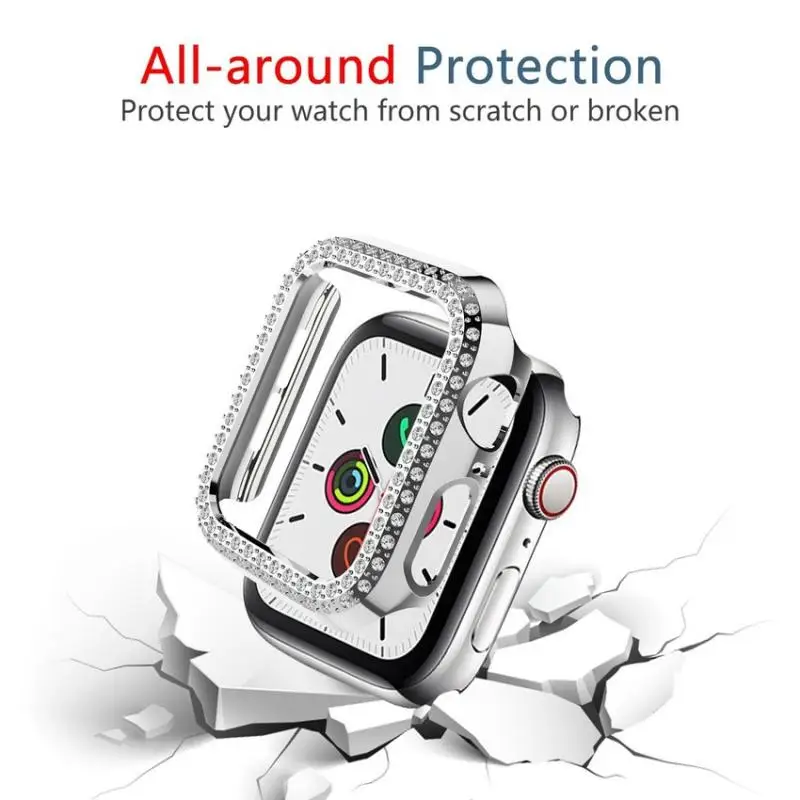 Роскошный Блестящий жесткий чехол для Apple Watch Series 5 4 3 2 1 защитный со стразами iWatch 38